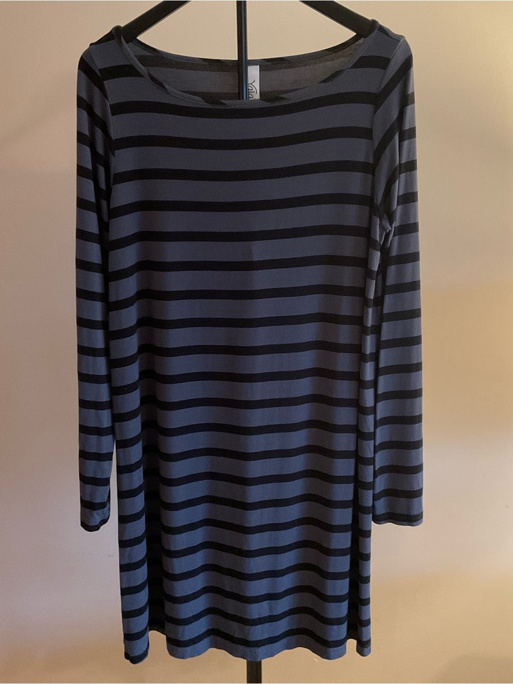 Yala Gray & Black Striped Long-Sleeve Shirt Dress Size Lg